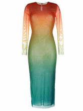 Load image into Gallery viewer, Celestial Ombre Long Sleeve Mesh Midi Dress
