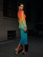 Load image into Gallery viewer, Celestial Ombre Long Sleeve Mesh Midi Dress
