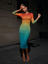 Load image into Gallery viewer, Celestial Ombre Long Sleeve Mesh Midi Dress
