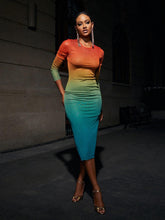 Load image into Gallery viewer, Celestial Ombre Long Sleeve Mesh Midi Dress
