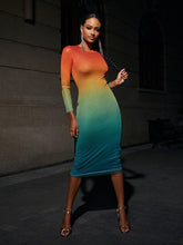 Load image into Gallery viewer, Celestial Ombre Long Sleeve Mesh Midi Dress
