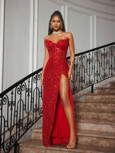 Load image into Gallery viewer, Cerci Strapless Rhinestone Sequin Split Maxi Dress
