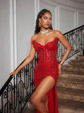 Load image into Gallery viewer, Cerci Strapless Rhinestone Sequin Split Maxi Dress
