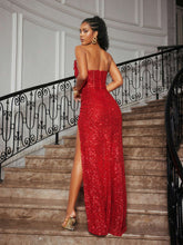 Load image into Gallery viewer, Cerci Strapless Rhinestone Sequin Split Maxi Dress

