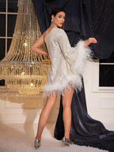 Load image into Gallery viewer, Ceridwen One Shoulder Feather Sequin Mini Dress
