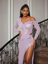 Load image into Gallery viewer, Chaperel Long Sleeve Sequin Split Maxi Dress
