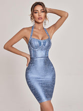 Load image into Gallery viewer, Charlie Halterneck Bandage Dress In Blue

