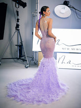 Load image into Gallery viewer, Chaviv Rhinestone Feather Maxi Dress
