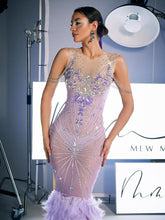 Load image into Gallery viewer, Chaviv Rhinestone Feather Maxi Dress

