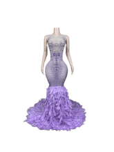 Load image into Gallery viewer, Chaviv Rhinestone Feather Maxi Dress
