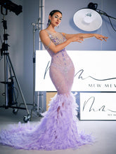Load image into Gallery viewer, Chaviv Rhinestone Feather Maxi Dress
