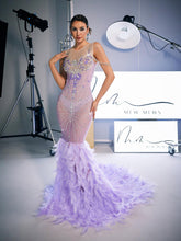 Load image into Gallery viewer, Chaviv Rhinestone Feather Maxi Dress
