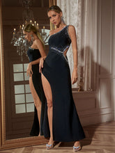 Load image into Gallery viewer, Cicek One Shoulder Leafy Bandage Split Dress

