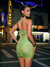 Load image into Gallery viewer, Cinzia Halterneck Diamond Chain Mesh Mini Dress In Green
