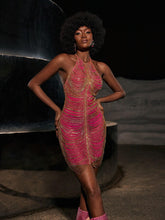 Load image into Gallery viewer, Cinzia Halterneck Diamond Chain Mesh Mini Dress In Hot Pink
