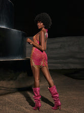 Load image into Gallery viewer, Cinzia Halterneck Diamond Chain Mesh Mini Dress In Hot Pink
