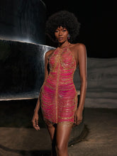 Load image into Gallery viewer, Cinzia Halterneck Diamond Chain Mesh Mini Dress In Hot Pink
