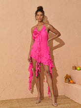 Load image into Gallery viewer, Claire Plunge Mesh Mini Dress In Hot Pink
