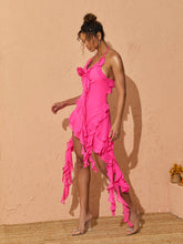 Load image into Gallery viewer, Claire Plunge Mesh Mini Dress In Hot Pink
