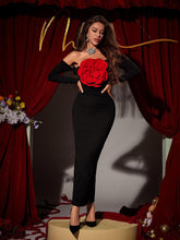 Load image into Gallery viewer, Claus Off Shoulder Red Flower Maxi Dress
