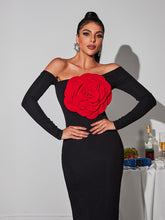 Load image into Gallery viewer, Claus Off Shoulder Red Flower Maxi Dress
