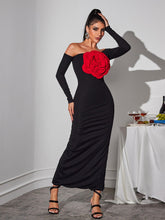 Load image into Gallery viewer, Claus Off Shoulder Red Flower Maxi Dress
