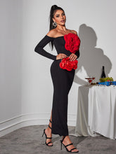 Load image into Gallery viewer, Claus Off Shoulder Red Flower Maxi Dress
