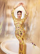 Load image into Gallery viewer, Cocona Square Hollow Embellished Dress In Gold
