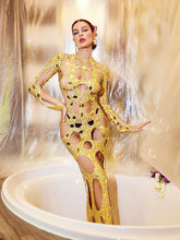 Load image into Gallery viewer, Cocona Square Hollow Embellished Dress In Gold
