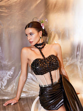 Load image into Gallery viewer, Cohen Rhinestone Draped Metallic Skirt Set In Black
