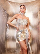 Load image into Gallery viewer, Cohen Rhinestone Draped Metallic Skirt Set In Silver
