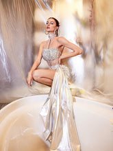 Load image into Gallery viewer, Cohen Rhinestone Draped Metallic Skirt Set In Silver
