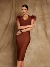 Load image into Gallery viewer, Coleson Sleeveless Feather Bandage Midi Dress
