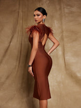 Load image into Gallery viewer, Coleson Sleeveless Feather Bandage Midi Dress
