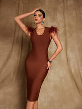 Load image into Gallery viewer, Coleson Sleeveless Feather Bandage Midi Dress
