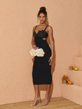 Load image into Gallery viewer, Coretta Pearl Coutout Bandage Dress In Black
