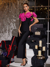 Load image into Gallery viewer, Creed Off Shoulder Flower Bandage Dress In Hot Pink
