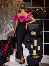 Load image into Gallery viewer, Creed Off Shoulder Flower Bandage Dress In Hot Pink
