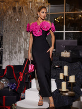 Load image into Gallery viewer, Creed Off Shoulder Flower Bandage Dress In Hot Pink
