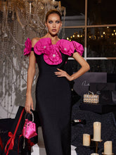 Load image into Gallery viewer, Creed Off Shoulder Flower Bandage Dress In Hot Pink
