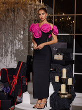 Load image into Gallery viewer, Creed Off Shoulder Flower Bandage Dress In Hot Pink
