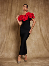 Load image into Gallery viewer, Creed Off Shoulder Flower Bandage Dress In Red
