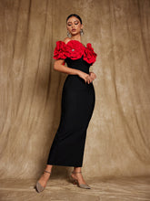 Load image into Gallery viewer, Creed Off Shoulder Flower Bandage Dress In Red

