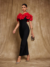 Load image into Gallery viewer, Creed Off Shoulder Flower Bandage Dress In Red
