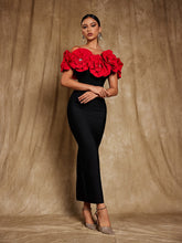 Load image into Gallery viewer, Creed Off Shoulder Flower Bandage Dress In Red
