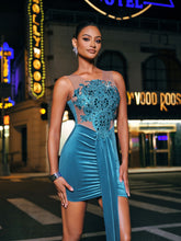 Load image into Gallery viewer, Cristiano Rhinestone Draped Velvet Mini Dress
