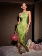 Load image into Gallery viewer, Cyfel Floral Crystal Fringe Midi Dress In Green
