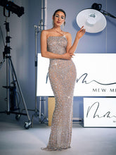 Load image into Gallery viewer, Dakari Halterneck Rhinestone Maxi Dress In Silver
