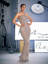 Load image into Gallery viewer, Dakari Halterneck Rhinestone Maxi Dress In Silver
