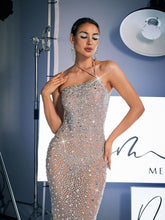Load image into Gallery viewer, Dakari Halterneck Rhinestone Maxi Dress In Silver
